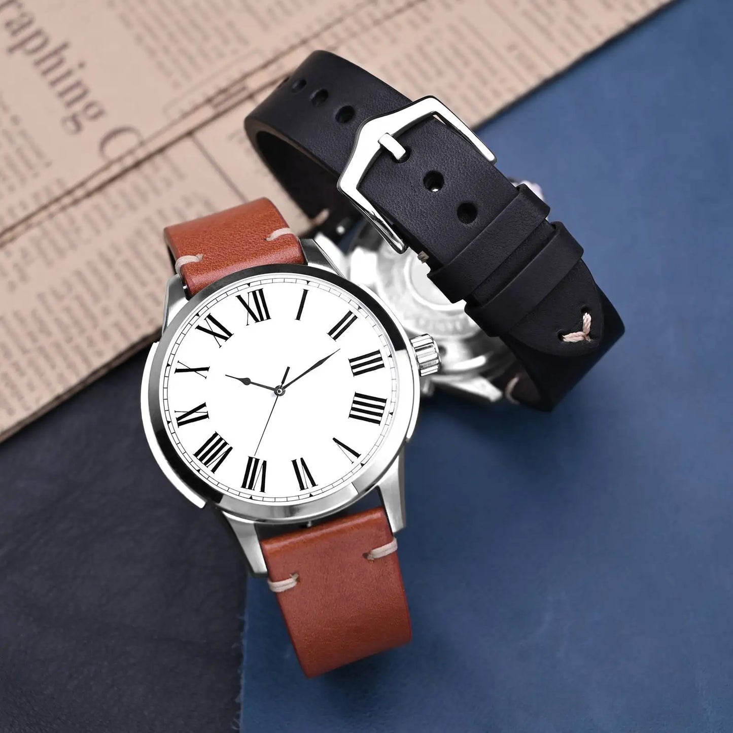 Anbeer Premium Retro Style Leather Watch Strap - Sizes M & L