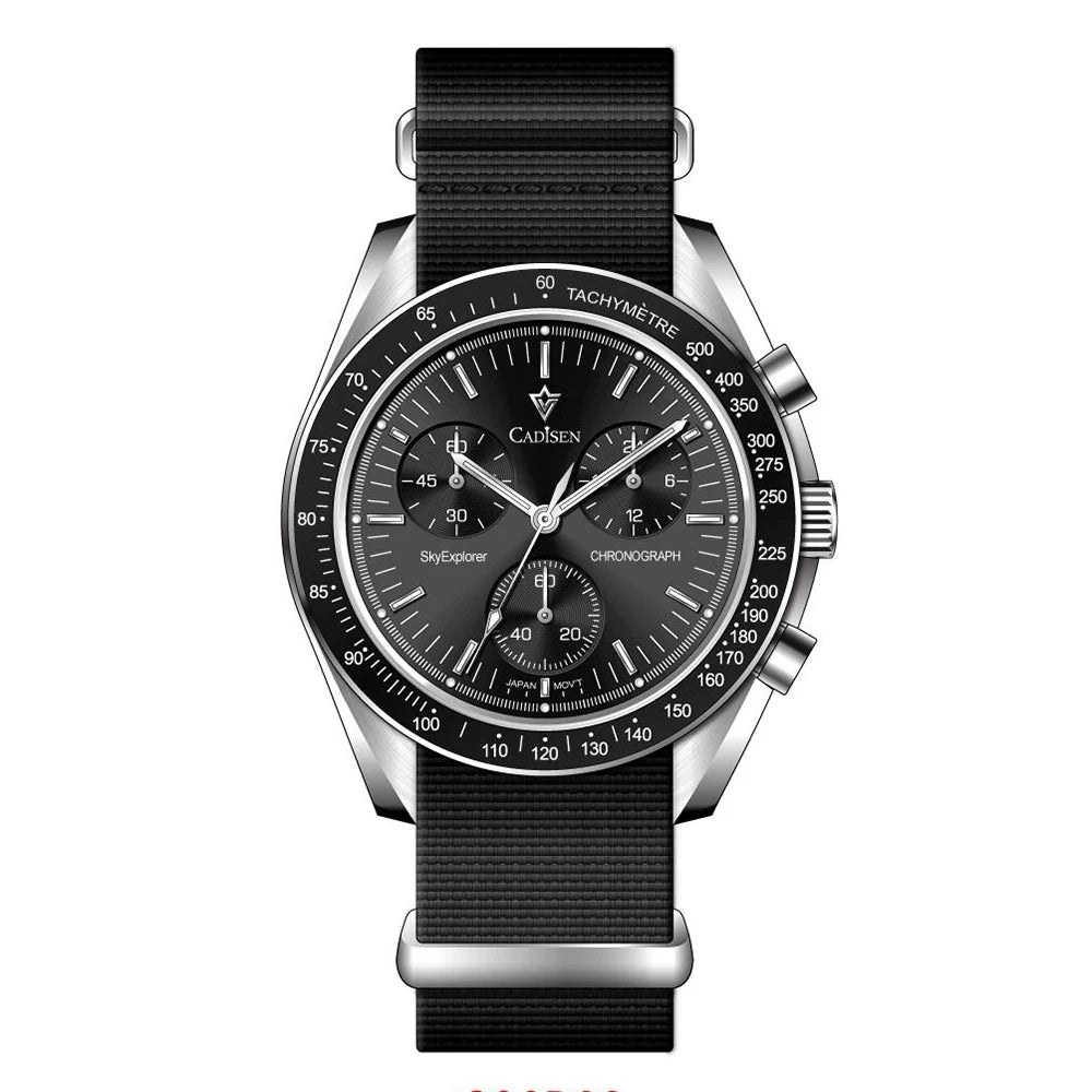 Cadisen C7064 - Sports Chronograph Stainless Steel Moon Watch with canvas strap