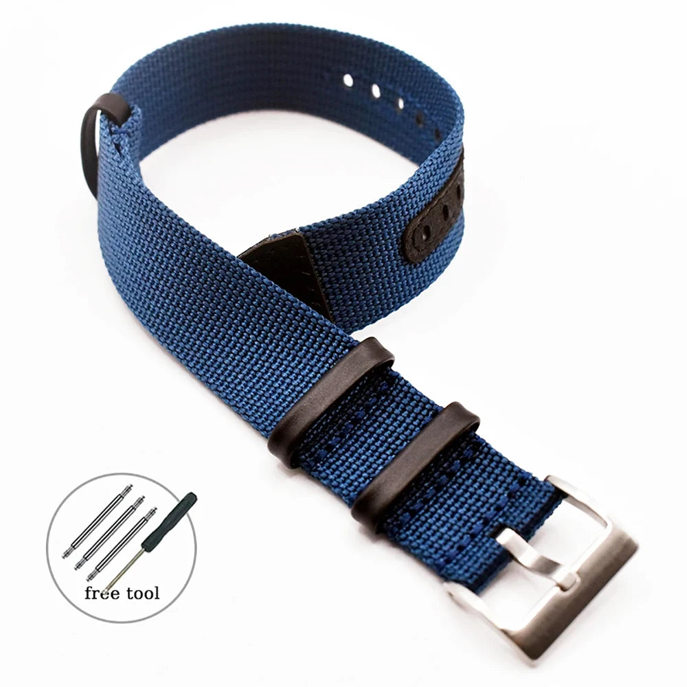 Canvas Patch Style Nylon Leather NATO Strap with choice of buckle - Sizes M & L