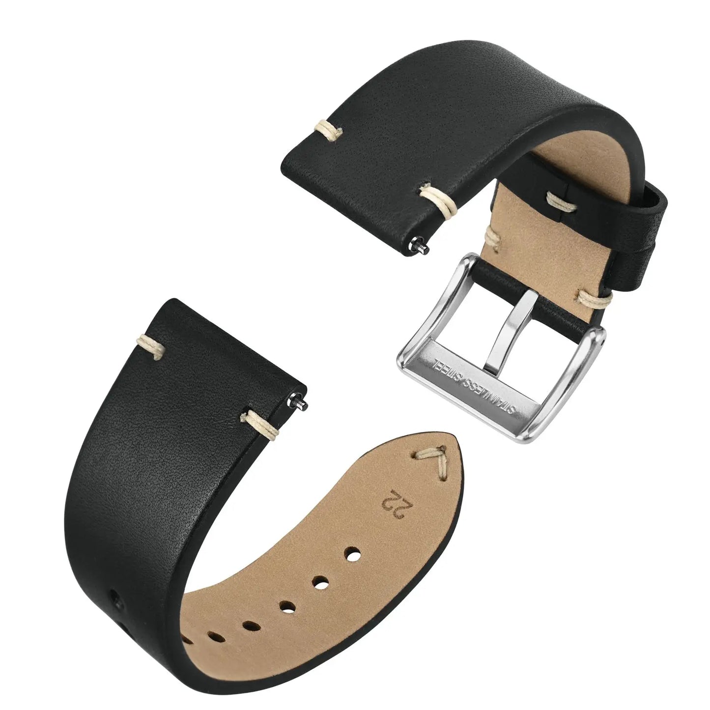 Anbeer Premium Military Style Leather Watch Strap With Stainless Steel Buckle - Sizes M & L