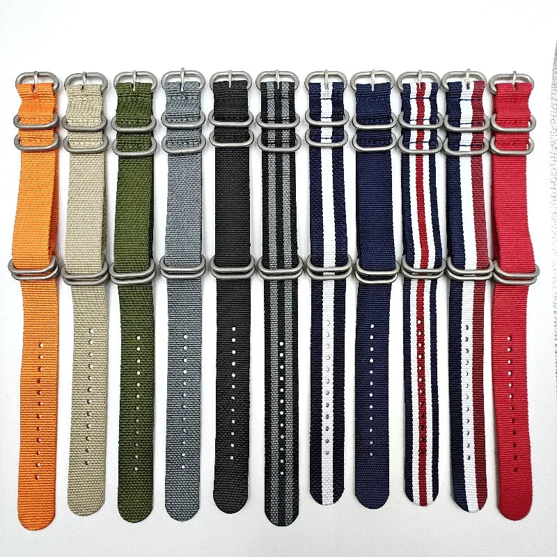 Nylon woven canvas NATO watch strap with rounded steel hardware - Sizes M & L