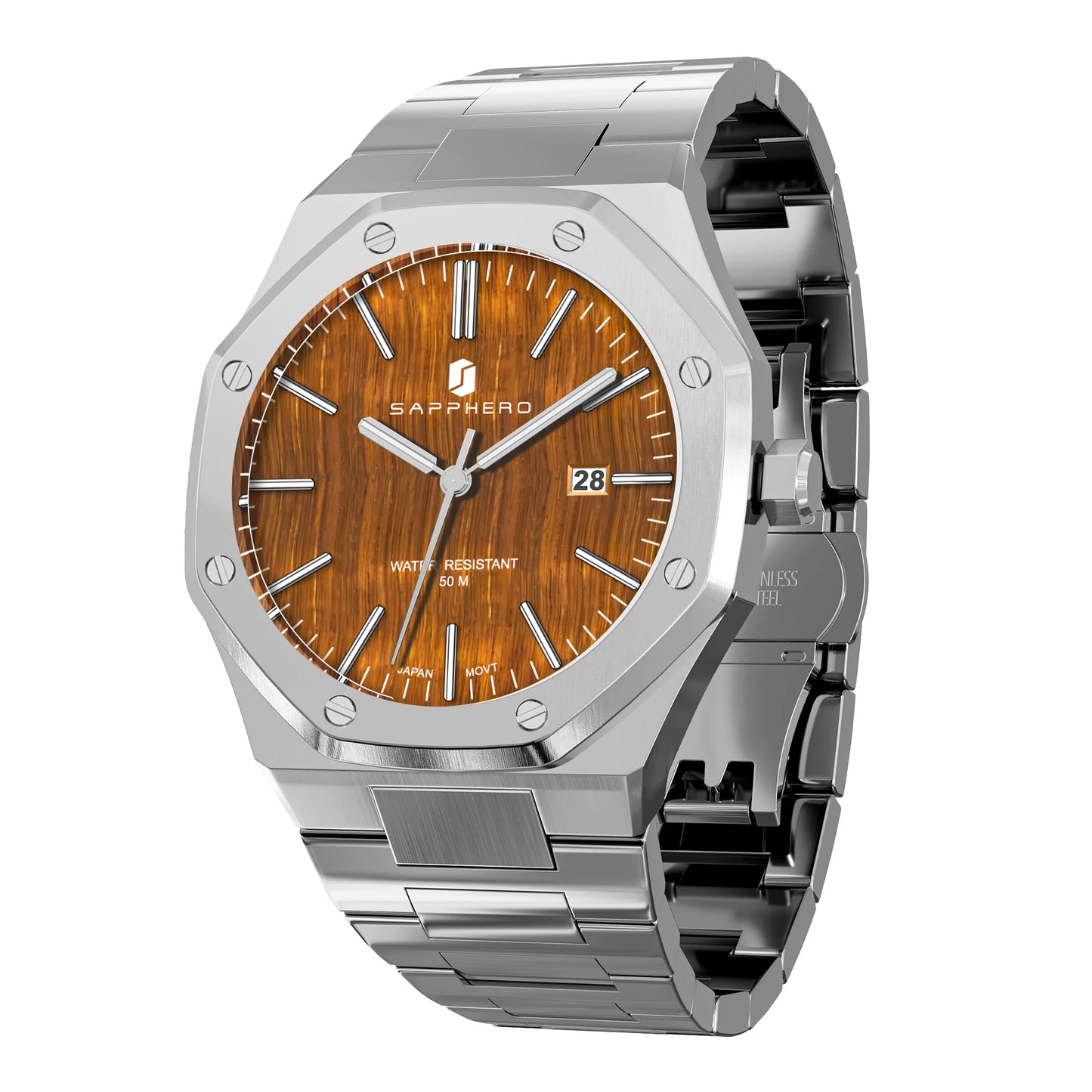 Sapherro SO2110 - Stainless Steel Sports and Business Watch with Integrated Bracelet Design