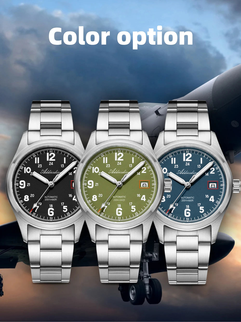 Addiesdive AD2070 - Automatic Stainless Steel Field Watch