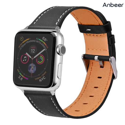 Anbeer Genuine Leather Watch Band for Apple Watch  - all Series 8 & 9