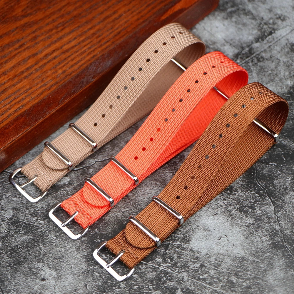 High Quality Ribbed NATO Style Watch Strap with Stainless Steel Hardware - Sizes M & L