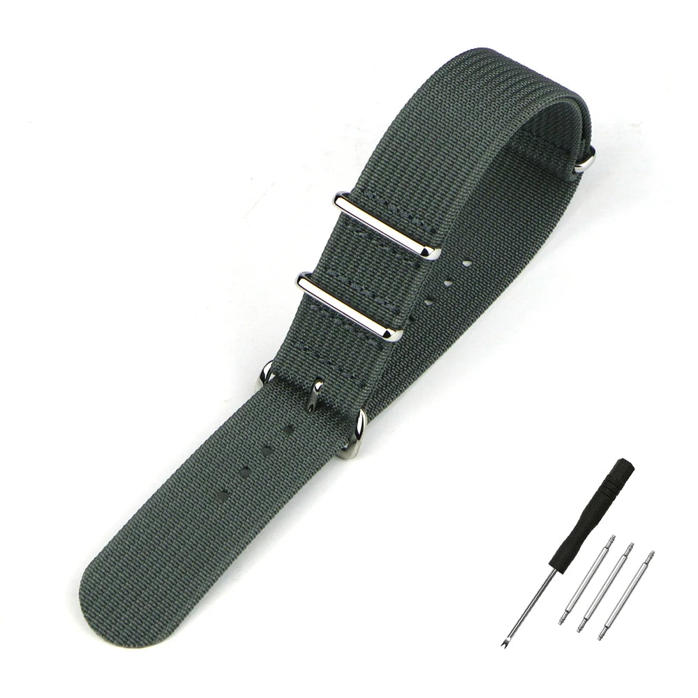 High Quality Ribbed NATO Style Watch Strap with Stainless Steel Hardware - Sizes M & L