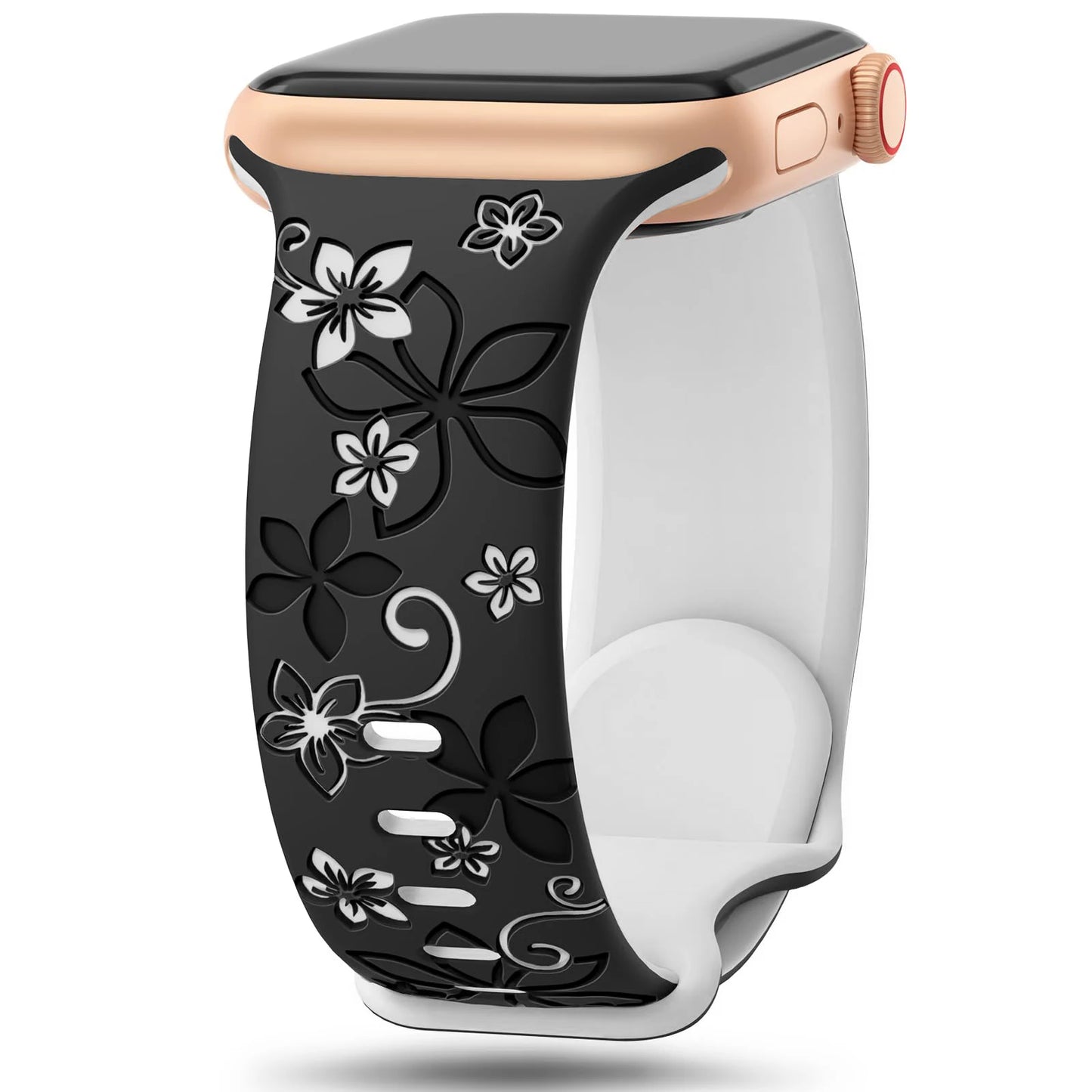 Floral Engraved Strap For Apple Watch Band 41mm 40mm 44mm 45mm 42mm 38mm 49mm Silicone Sport iWatch Series 10 SE 9 8 7 6 Ultra 2