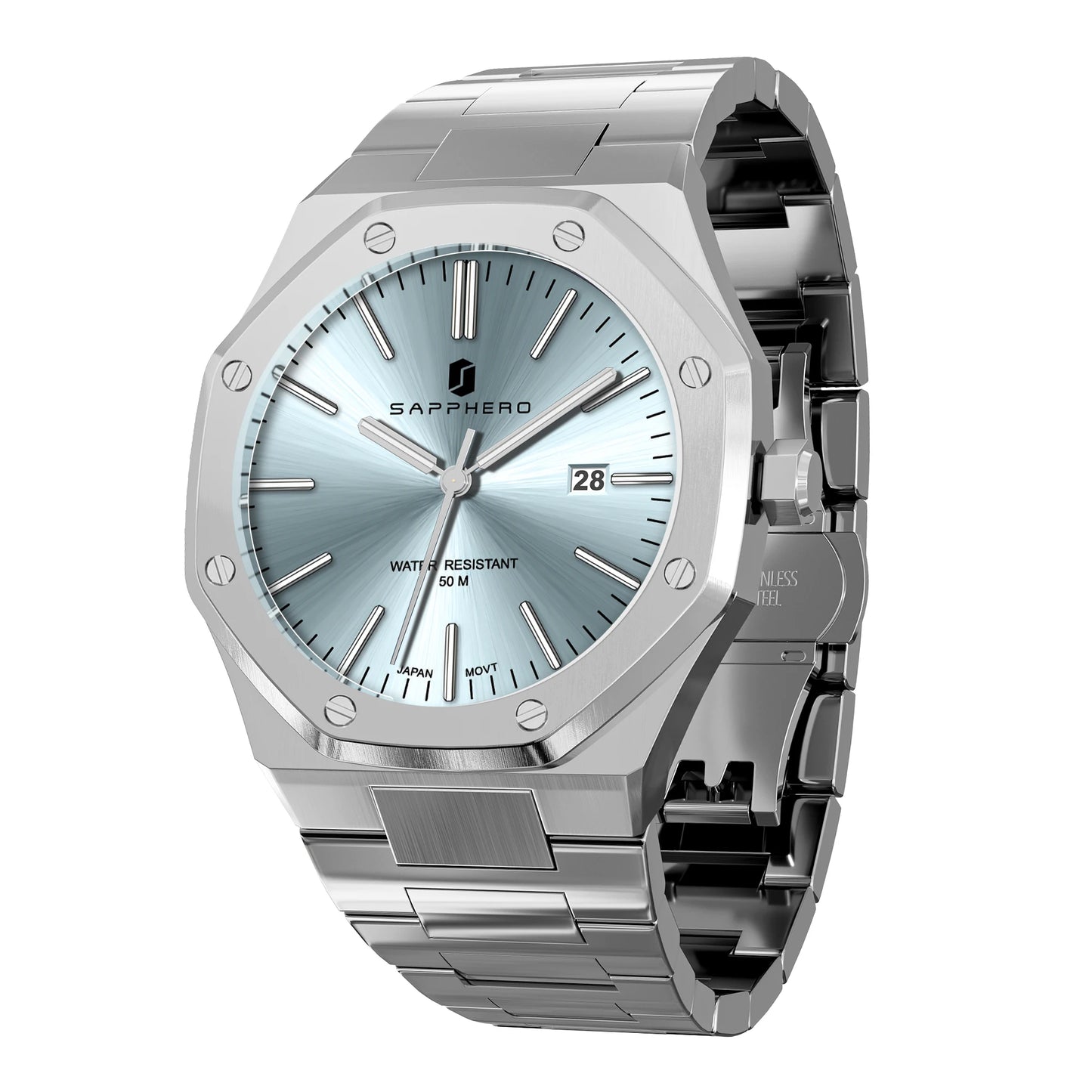 Sapherro SO2110 - Stainless Steel Sports and Business Watch with Integrated Bracelet Design