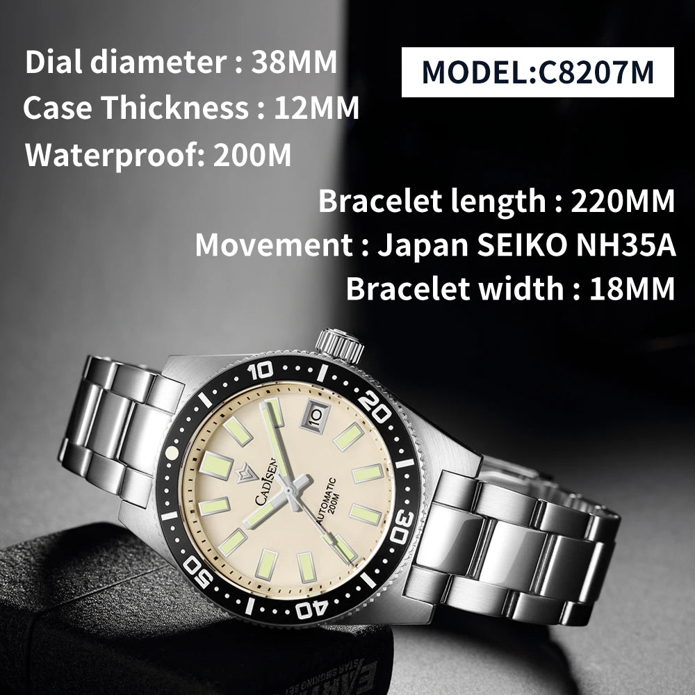 Cadisen C8207M - 62MAS Style Automatic Stainless Steel Dive Watch