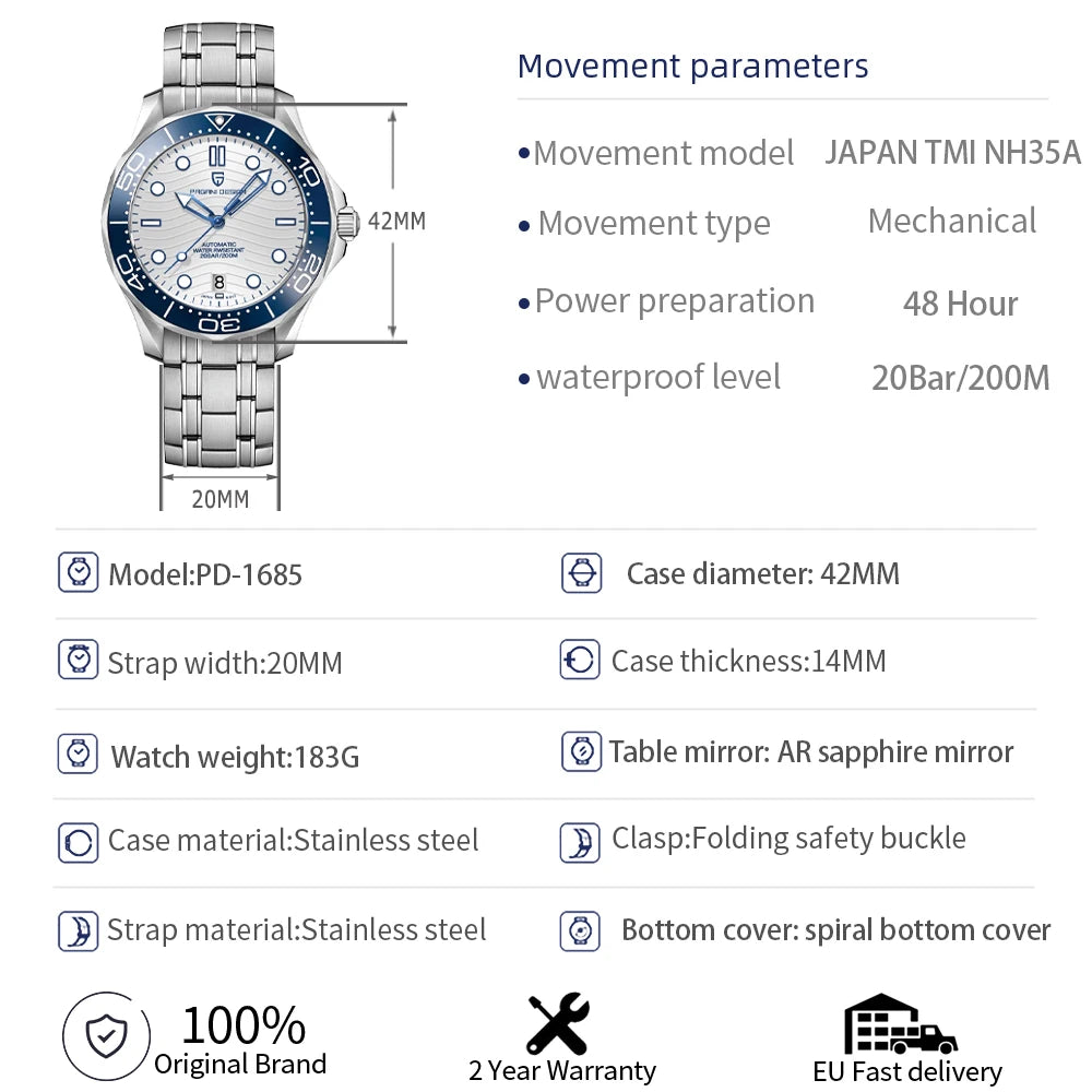 Pagani Design PD-1685 - Classic Automatic Dive-style Business & Dress Watch