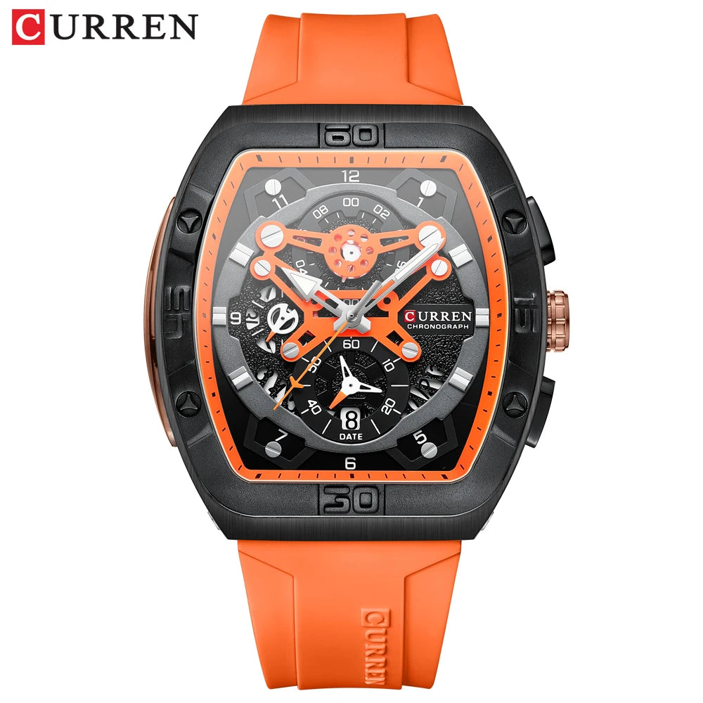 Curren 8443 - Tonneau Fashion Quartz Watch With Silicone Strap