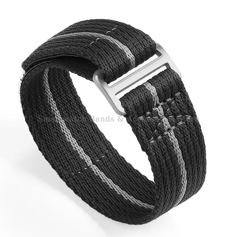 Nylon NATO Watch Strap with Pinstripe and Velcro Fastener - Sizes M & L