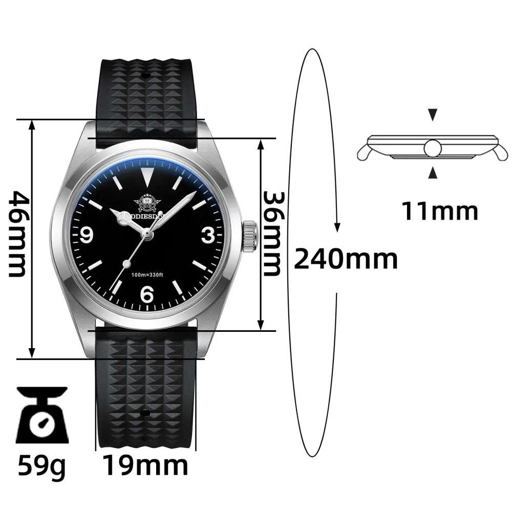 Addiesdive AD2023-1 - Stainless Steel Explorer-Style Watch With Sapphire Glass and 100m WR