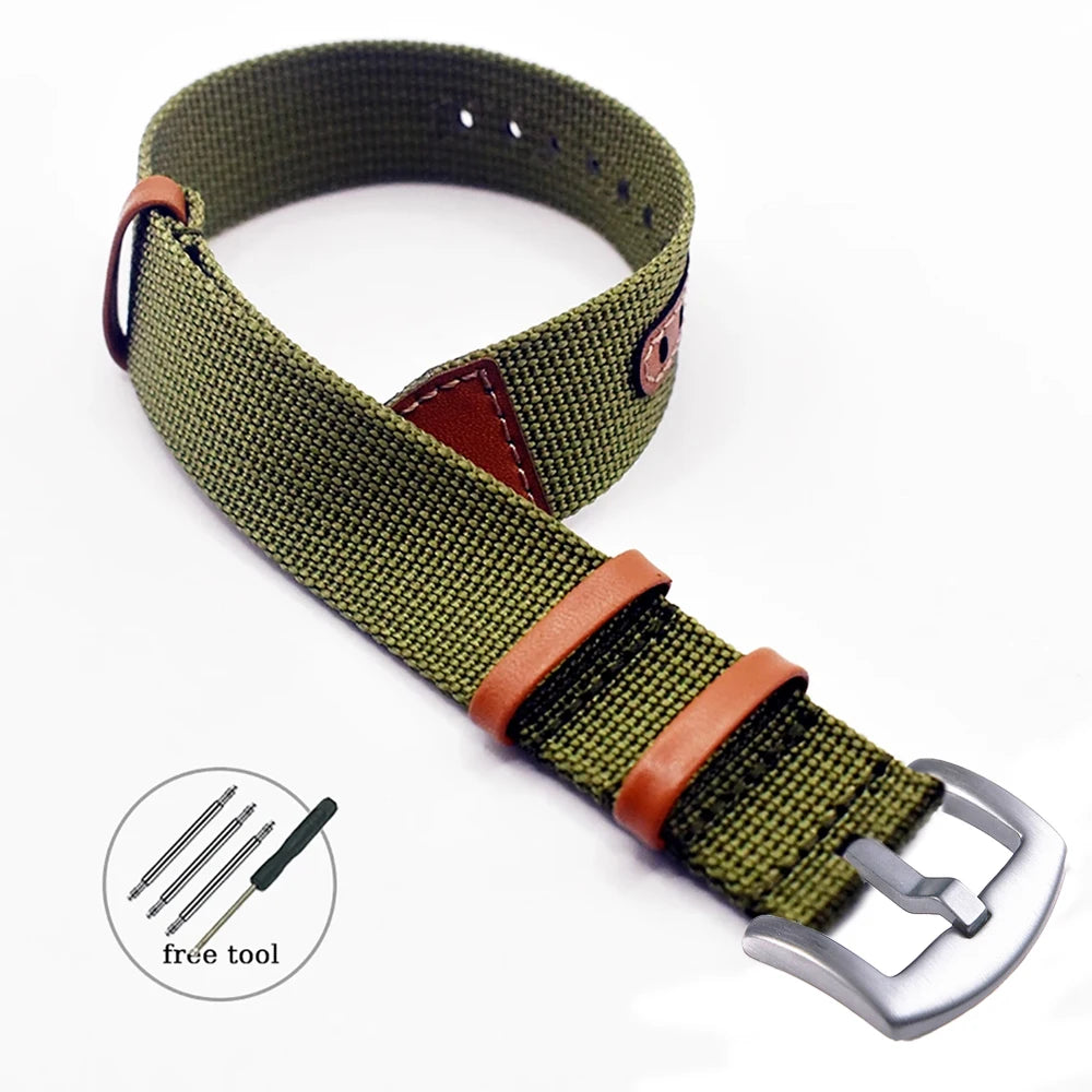 Canvas Patch Style Nylon Leather NATO Strap with choice of buckle - Sizes M & L