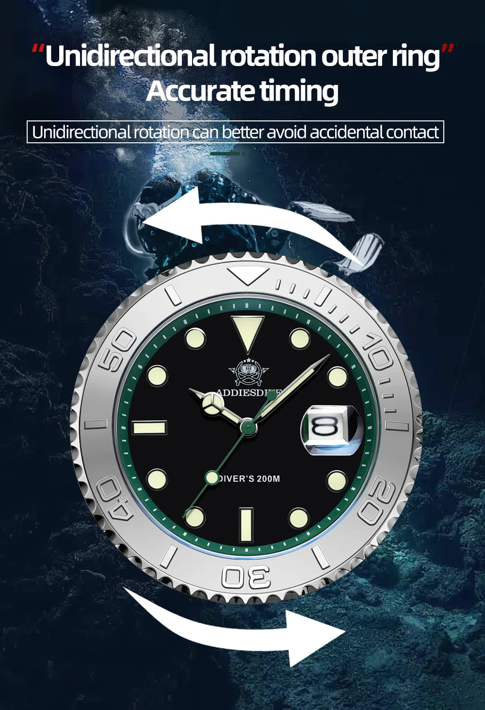 Addiesdive AD2040  - Yachting Style Stainless Steel Dive Watch