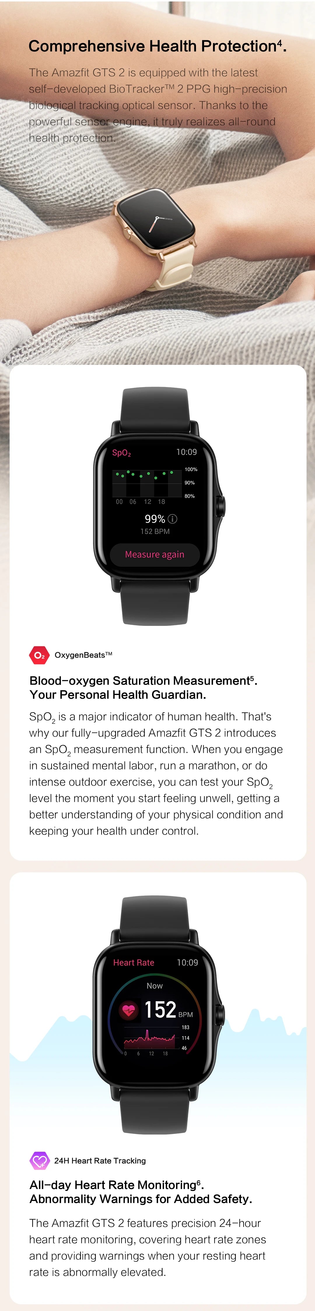 Amazfit GTS 2 - 43mm, AMOLED screen, fitness tracker for Android or iOS