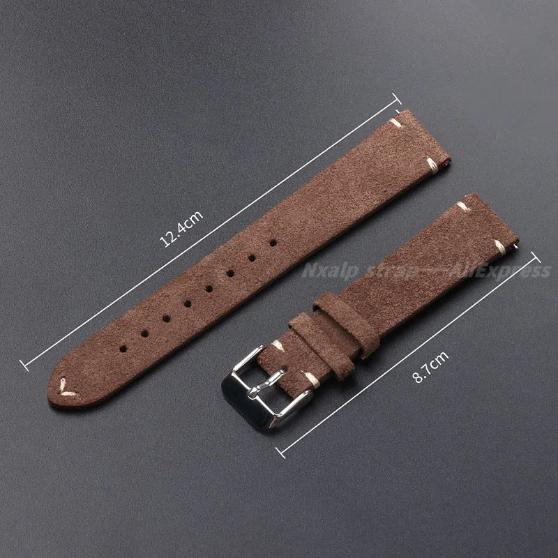 Genuine Leather Suede Watch Band - Sizes S, M & L