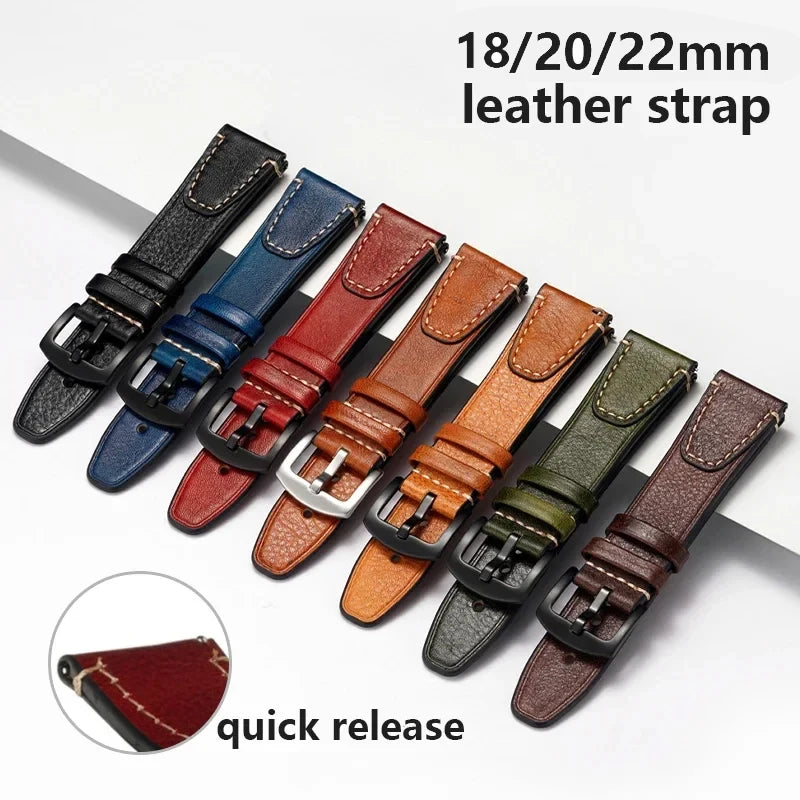 Universal Retro Leather Watch Strap - Sizes M & L