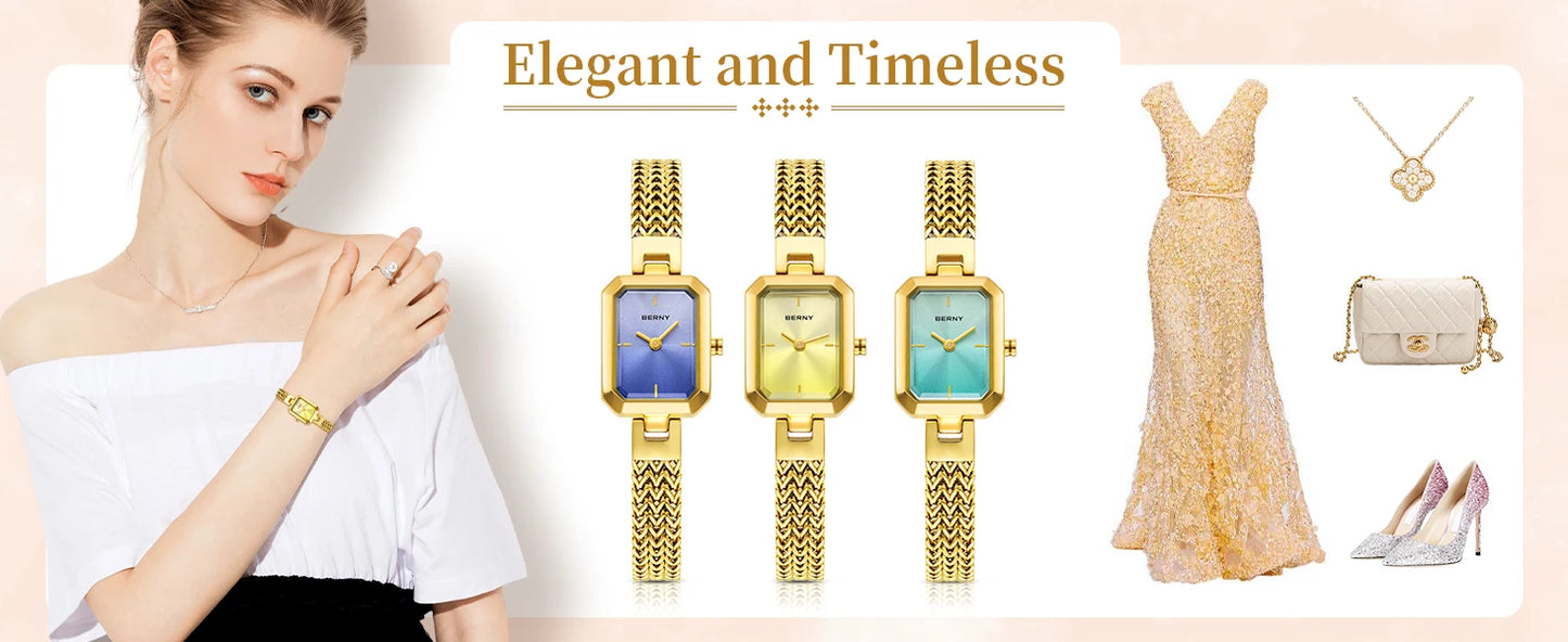 Berny 2921L - Gold tone Stainless Steel Quartz Fashion and Dress Watch