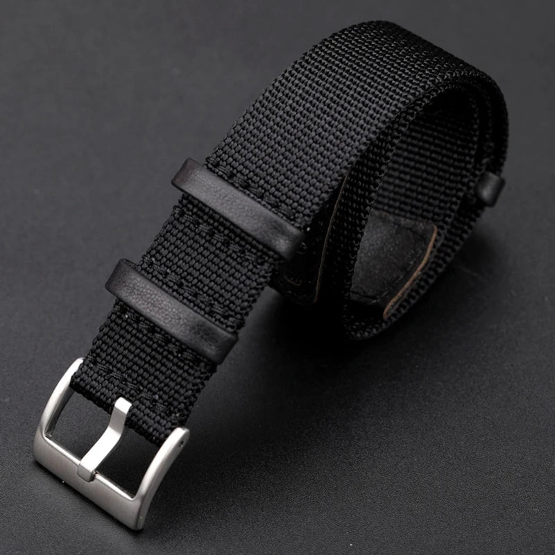 Canvas Patch Style Nylon Leather NATO Strap with choice of buckle - Sizes M & L