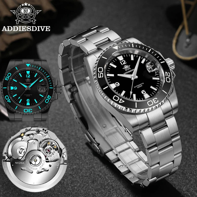 Addiesdive AD2085 Stainless Steel 200m Dive Watch With Sapphire Glass & Ceramic Bezel