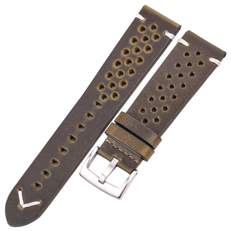 Handmade Oil Wax Cowhide Breathable Watch Strap - Sizes M & L