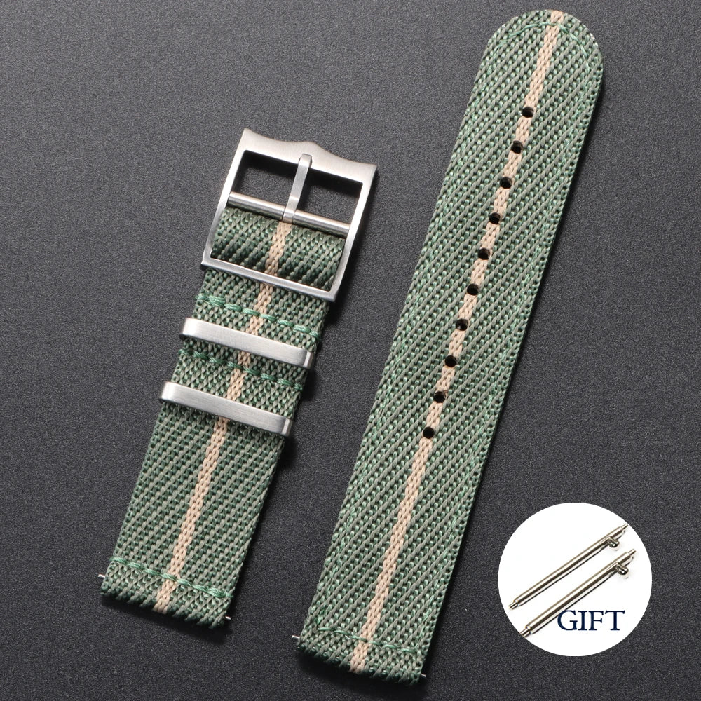 Two piece woven nylon strap with choice of buckle styles and quick release system - Sizes M & L