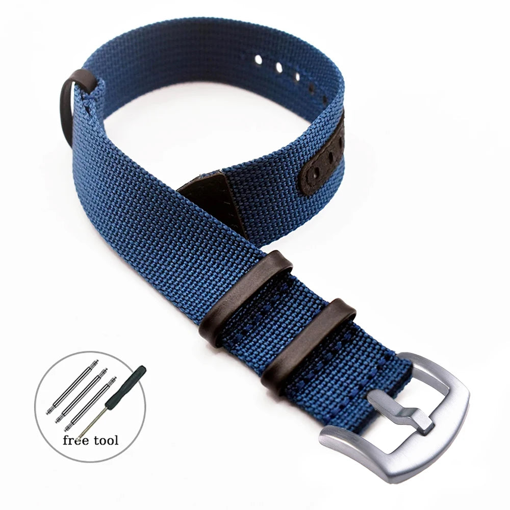 Canvas Patch Style Nylon Leather NATO Strap with choice of buckle - Sizes M & L