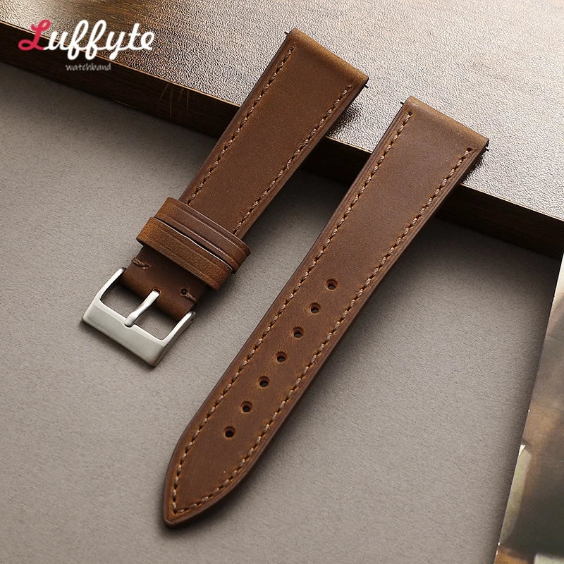 Vintage style leather watch straps with quick release - Sizes M & L