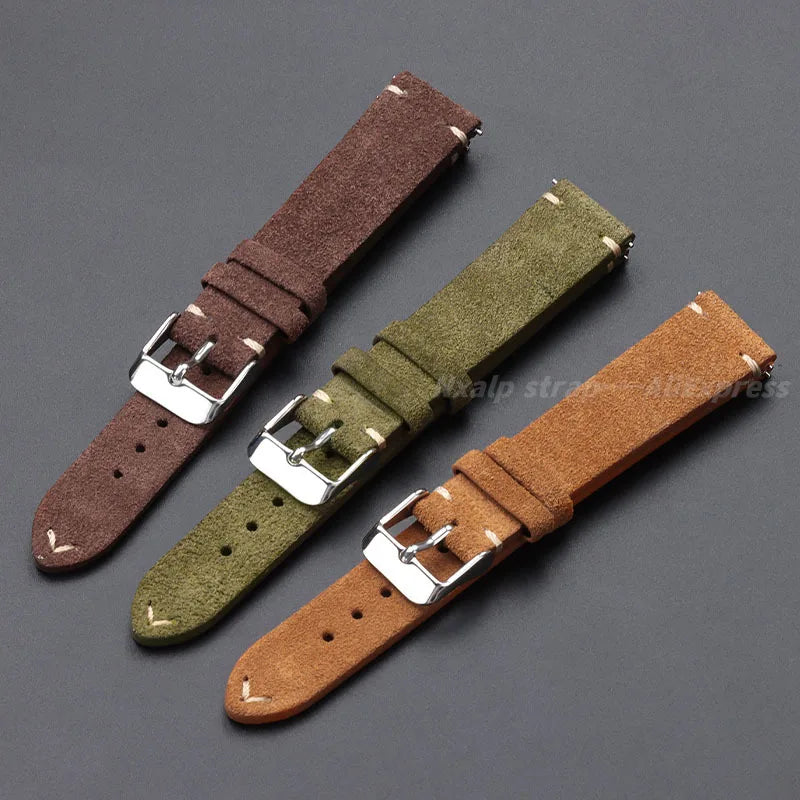 Genuine Leather Suede Watch Band - Sizes S, M & L