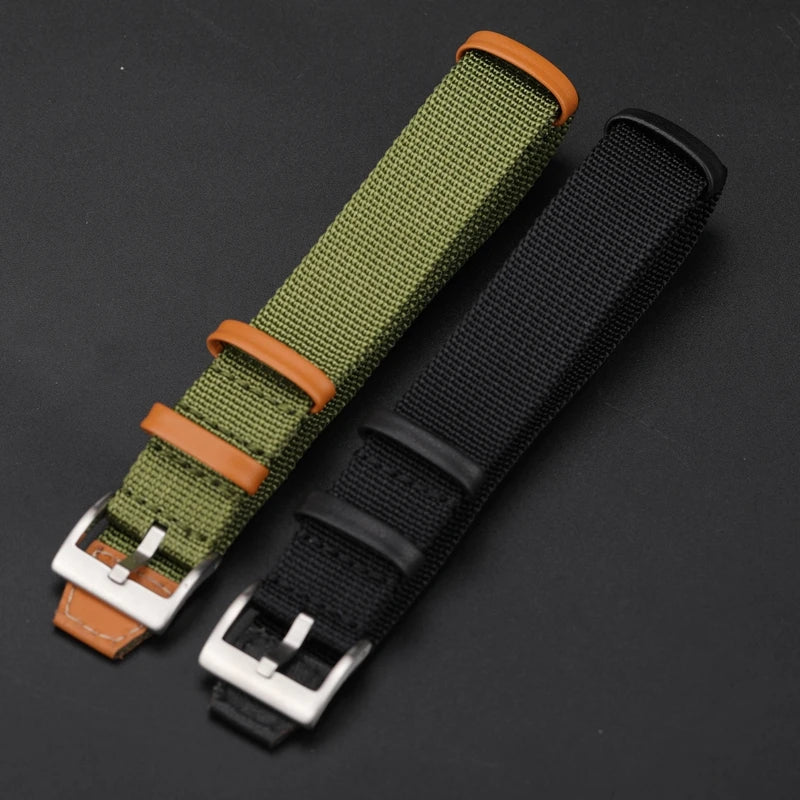 Canvas Patch Style Nylon Leather NATO Strap with choice of buckle - Sizes M & L