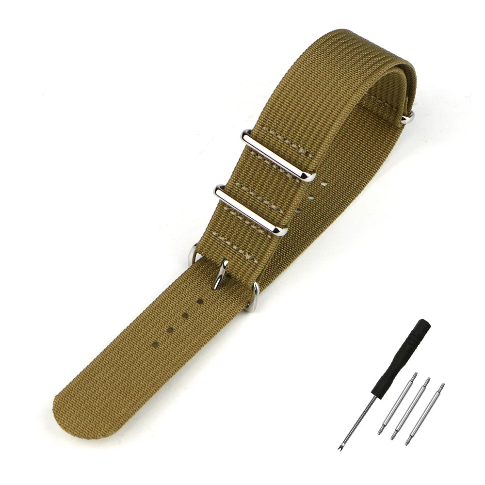 High Quality Ribbed NATO Style Watch Strap with Stainless Steel Hardware - Sizes M & L