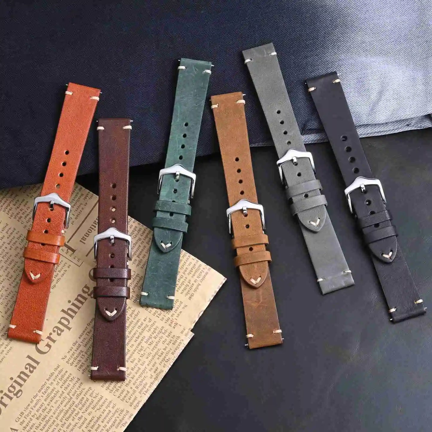 Anbeer Premium Retro Style Leather Watch Strap - Sizes M & L