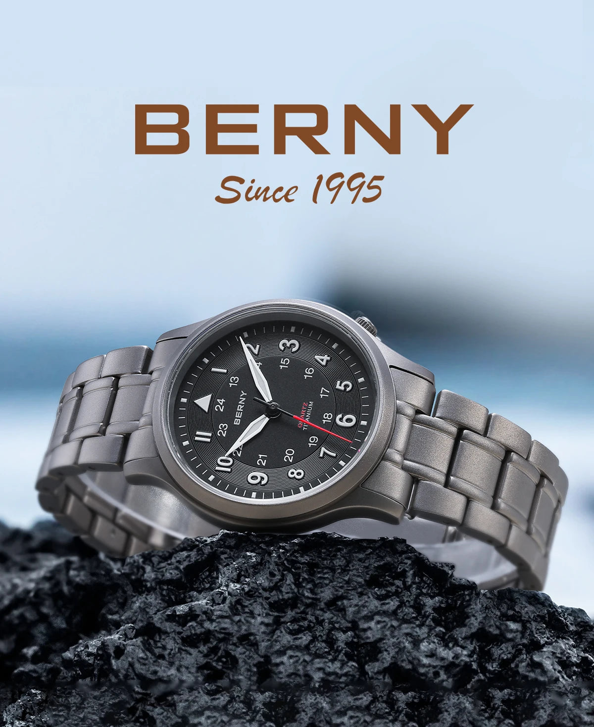 Berny T2596MS - Titanium Field Watch With VH31 Quartz Movement and Sapphire Crystal