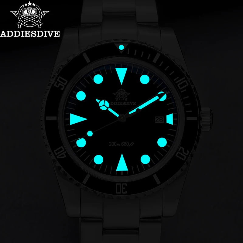 Addiesdive AD2068  - Stainless Steel 200m Dive Watch With BGW9 Lume & Ceramic Bezel