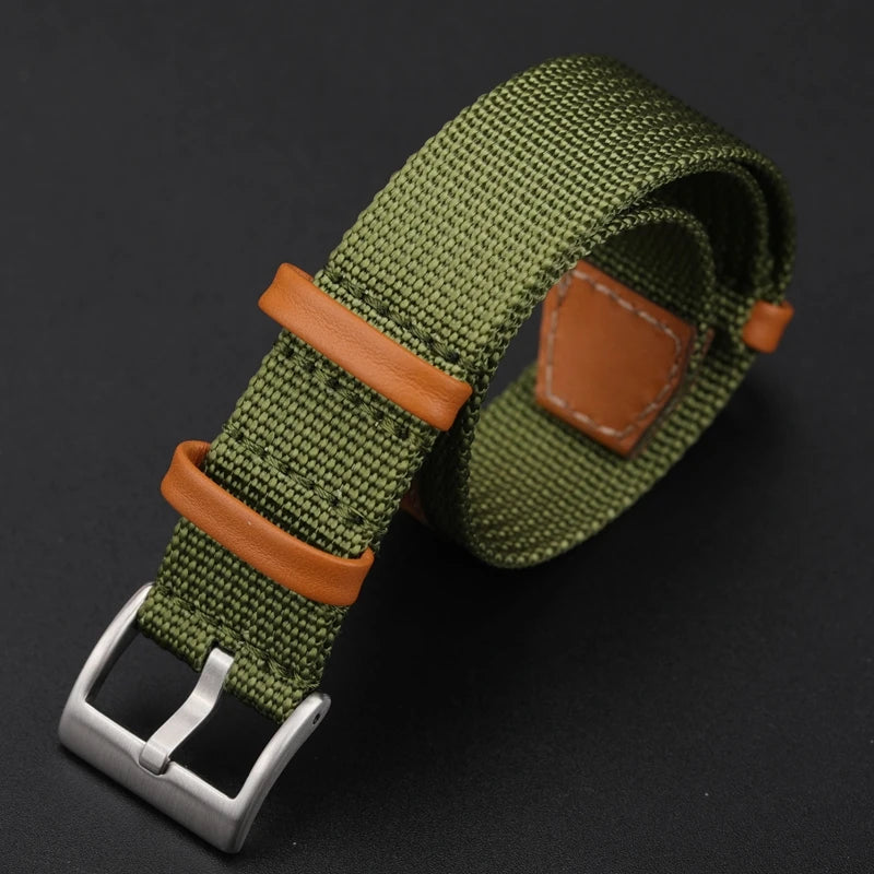 Canvas Patch Style Nylon Leather NATO Strap with choice of buckle - Sizes M & L