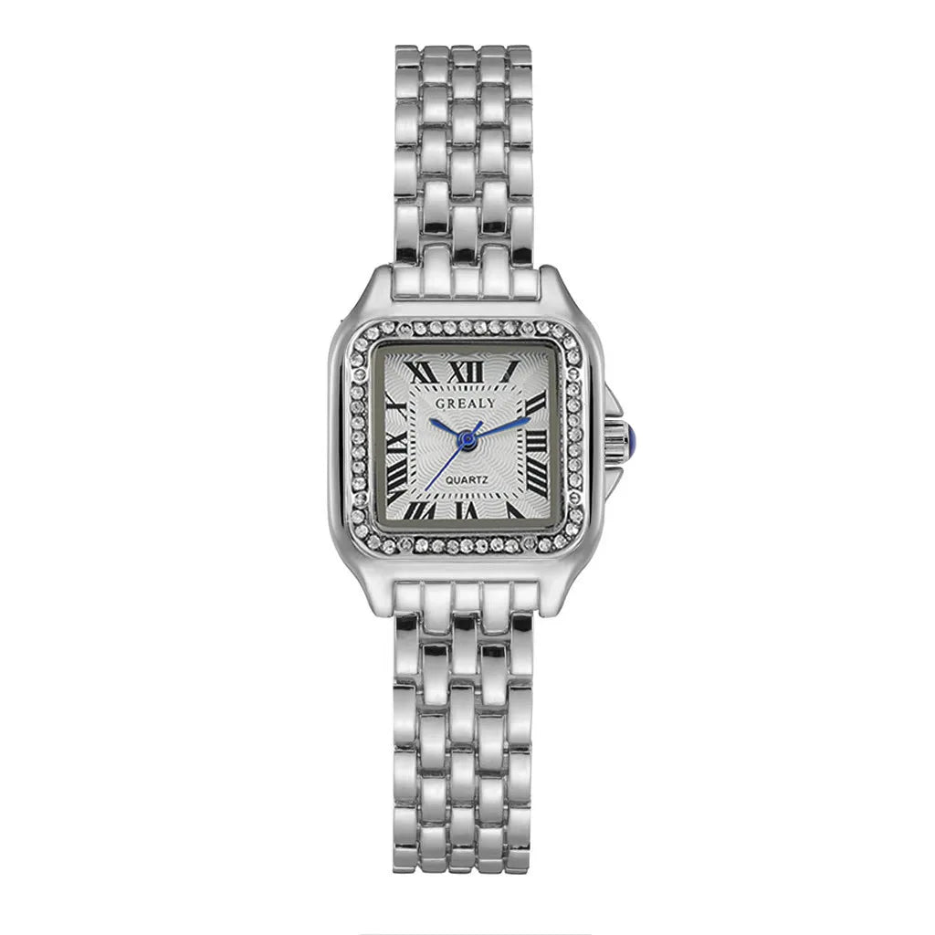 Square Ladies Fashionable Dress Watch With Silver/Gold tone Case & Bracelet