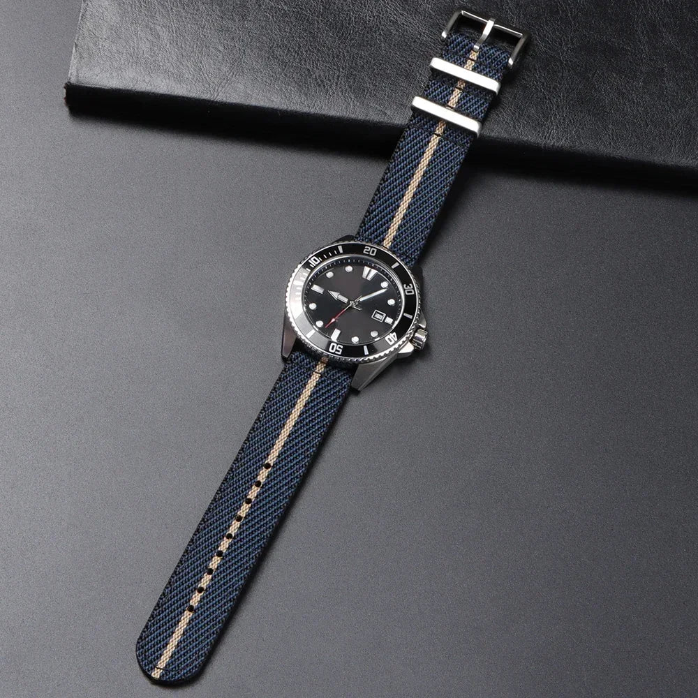 Two piece woven nylon strap with choice of buckle styles and quick release system - Sizes M & L