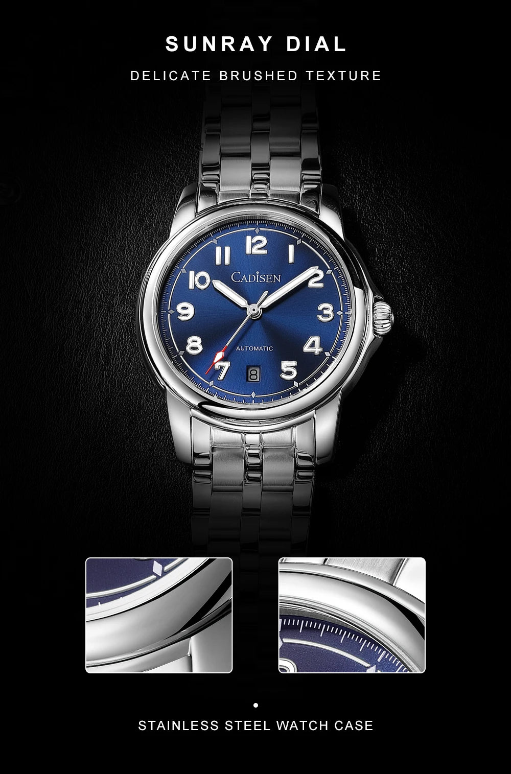 Cadisen Stainless Steel Automatic Dress Watch With Sapphire Crystal