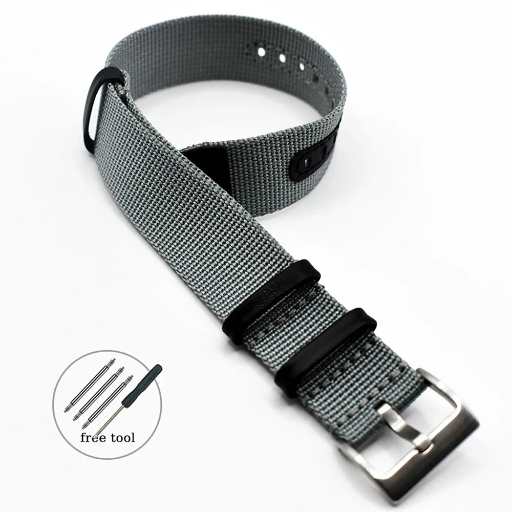 Canvas Patch Style Nylon Leather NATO Strap with choice of buckle - Sizes M & L