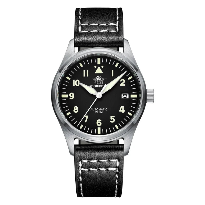 Addiesdive MY-H2 - Classic Stainless Steel Automatic Pilot's Watch With Sapphire Crystal and Seiko NH35 & 200m WR