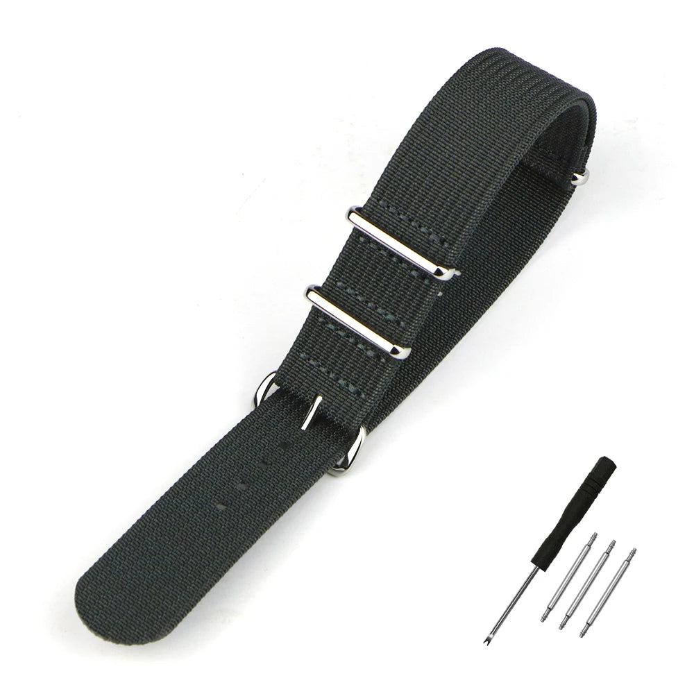 High Quality Ribbed NATO Style Watch Strap with Stainless Steel Hardware - Sizes M & L