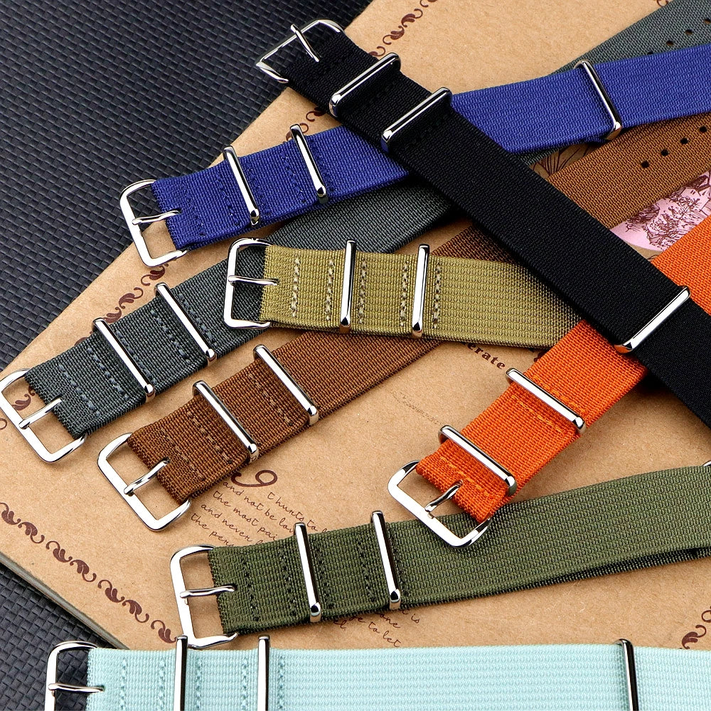 High Quality Ribbed NATO Style Watch Strap with Stainless Steel Hardware - Sizes M & L