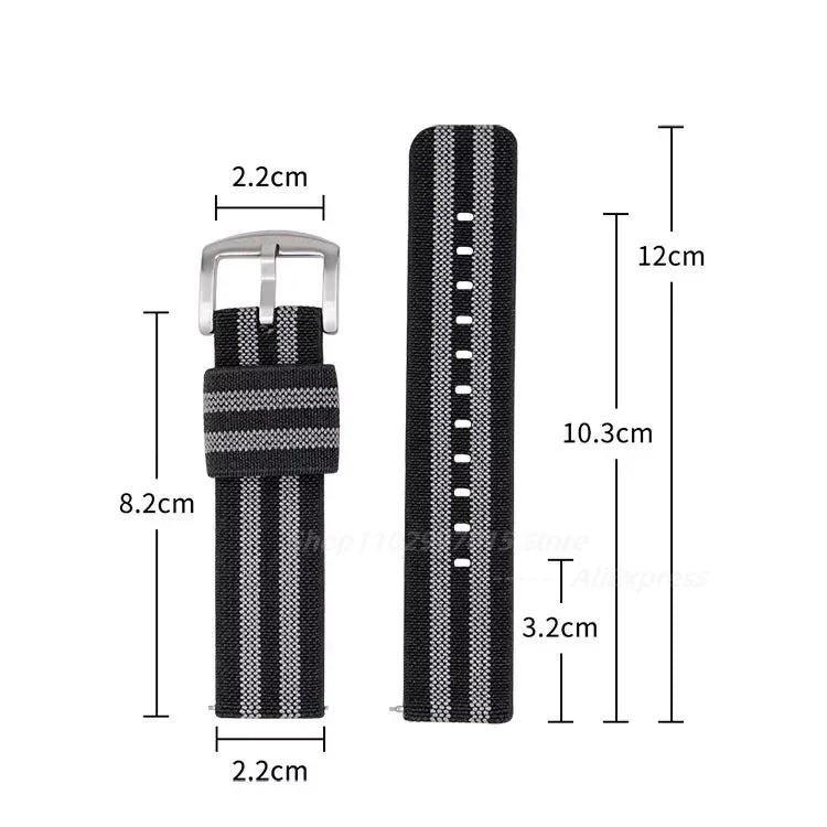 Woven Nylon Two Piece Watch Strap with Pinstripe and Quick Release - Sizes M & L