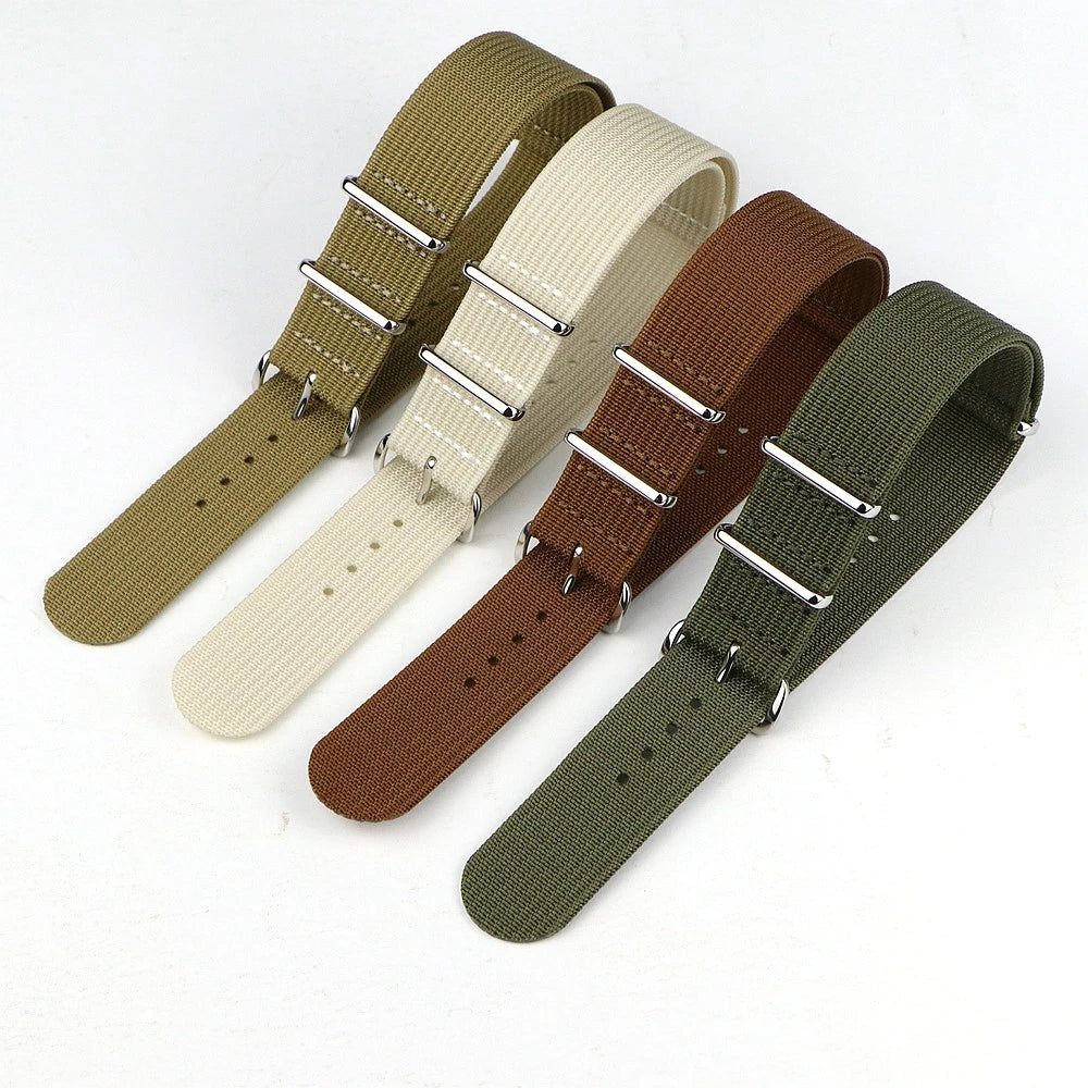 High Quality Ribbed NATO Style Watch Strap with Stainless Steel Hardware - Sizes M & L