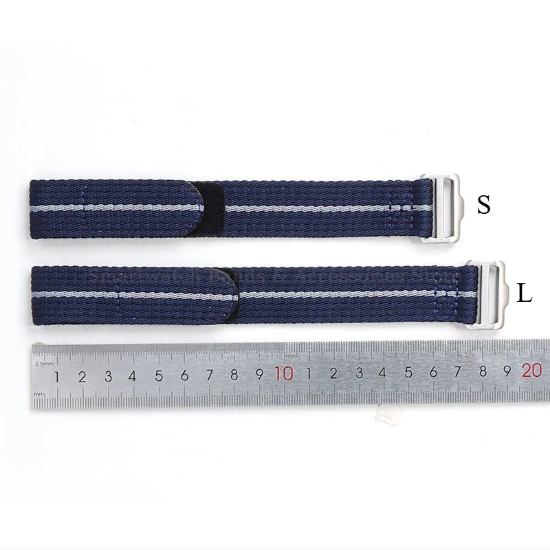 Nylon NATO Watch Strap with Pinstripe and Velcro Fastener - Sizes M & L