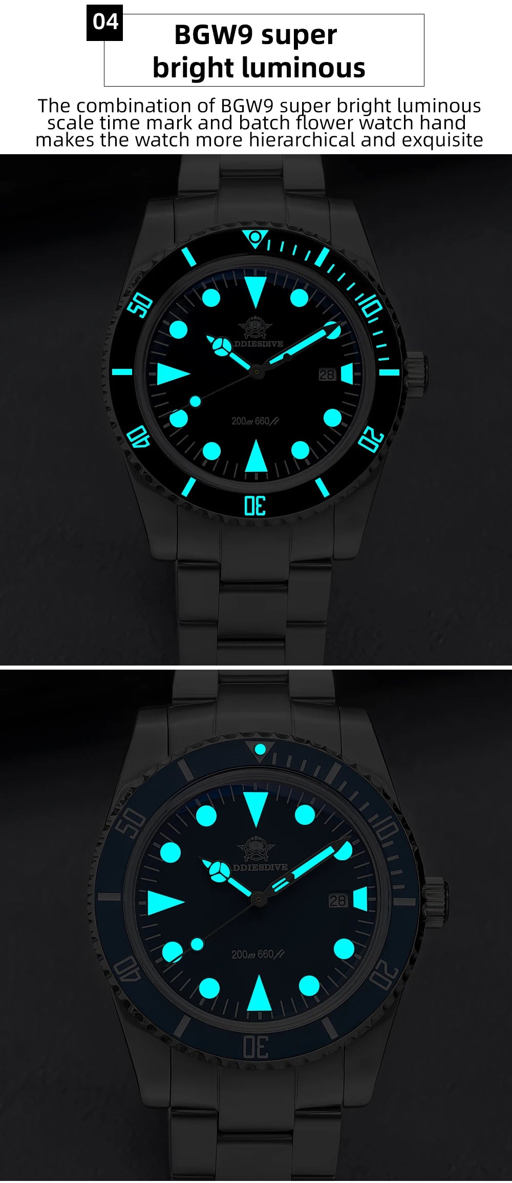 Addiesdive AD2068  - Stainless Steel 200m Dive Watch With BGW9 Lume & Ceramic Bezel