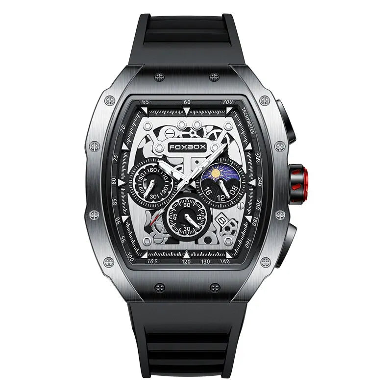 Lige Stainless Steel Fashion Chronograph With Tonneau Case & Skeleton Dial