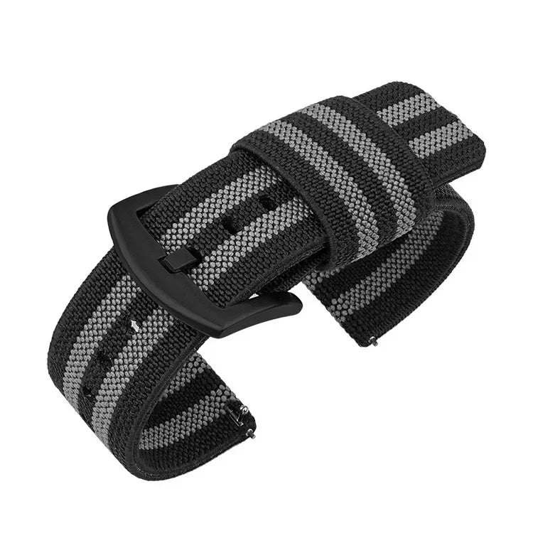 Woven Nylon Two Piece Watch Strap with Pinstripe and Quick Release - Sizes M & L