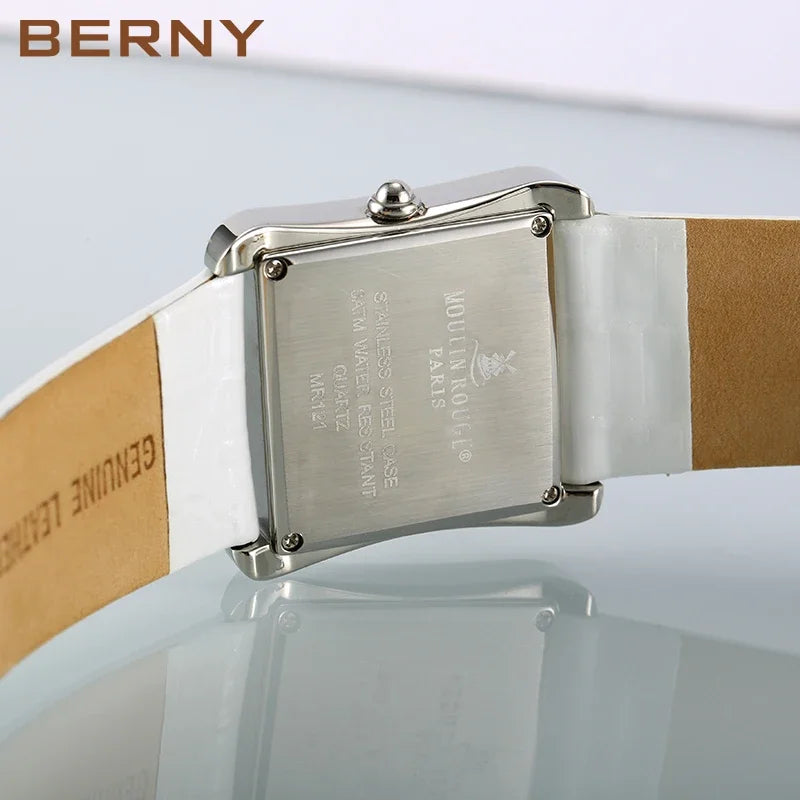 Square Stainless Steel Fashion Watch With Mother of Pearl & Gemstone Dial.